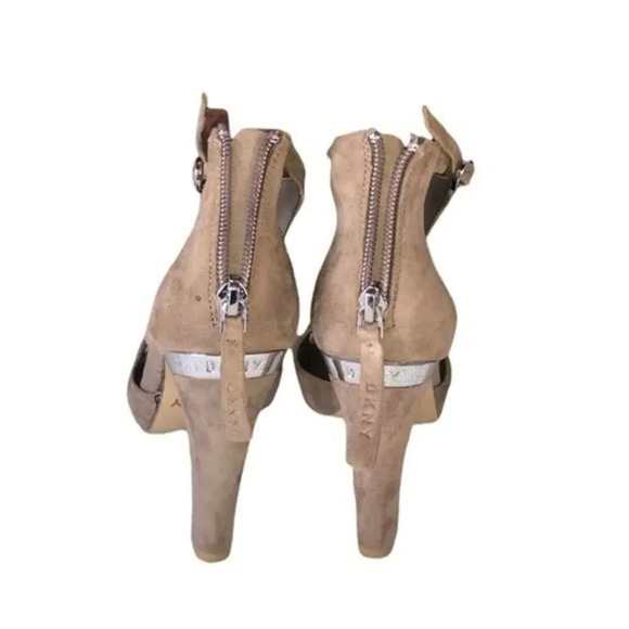 DKNY Brown Suede Colby T-Strap High Heels Sandals Size 5.5 - Picture 7 of 10